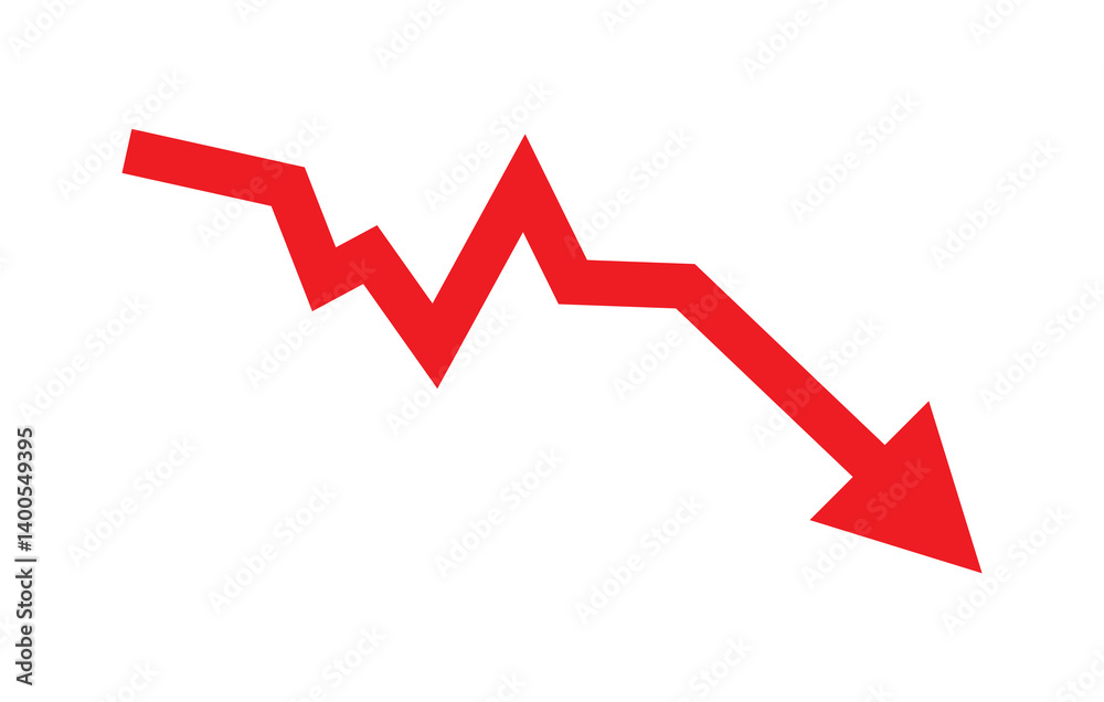 Red arrow going down stock icon on white background. Bankruptcy, financial market crash icon for your web site design, logo, app, UI. graph chart down trend symbol.chart going down sign. Red arrow going down stock icon on white background. Bankruptcy, financial market crash icon for your web site design, logo, app, UI. graph chart down trend symbol.chart going down sign.
