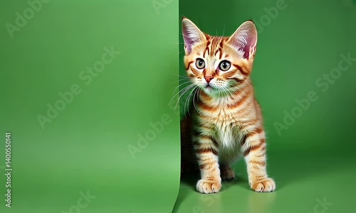 video of sweet orange kitten moving slowly behind green screen background ideal for visual editing and compositing work
