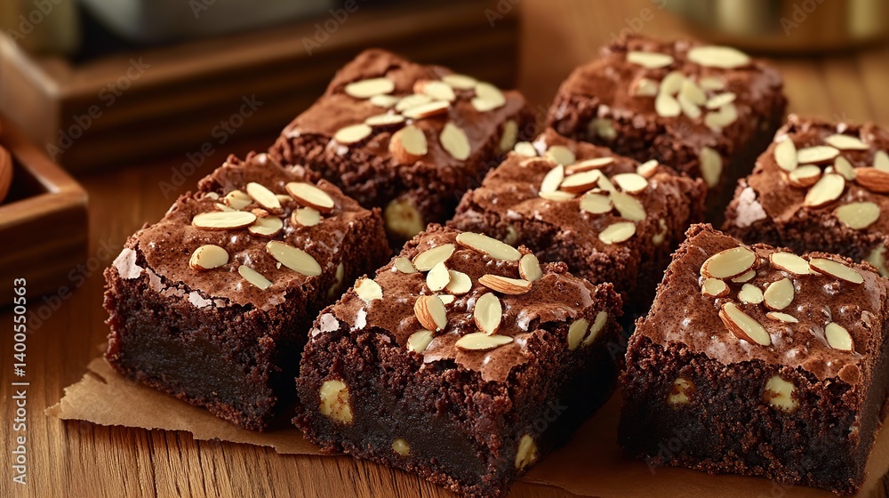 Moist and fudgy brownies topped with slivered almonds for a delicious crunch