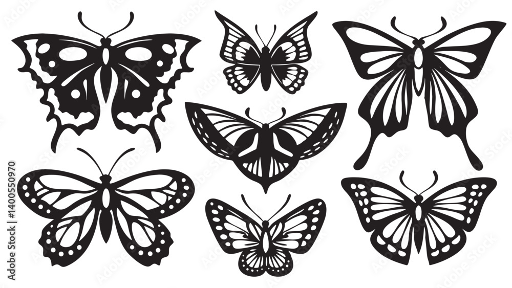 Fototapeta premium Butterfly Silhouette Vector Collection | Elegant Black & White Designs