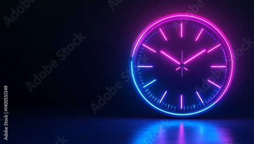 Neon Clock on Dark Background