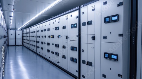 Modern Electrical Switchgear Room: Clean, Efficient Energy Distribution System