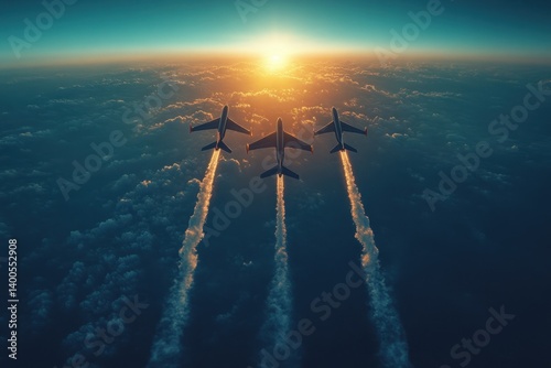 Aerial Acrobatics with Smoke Trails in Blue Sky by Fast Performance Aircraft