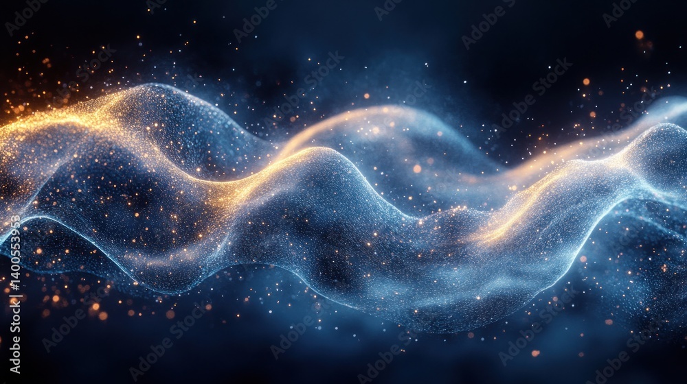 Fototapeta premium Abstract Blue Particle Waves with Glowing Light and Depth in Digital Art