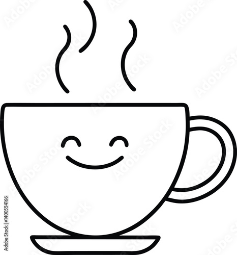 Cute Coffee Cup Line Art Drawing Vector | Kawaii, Café & Beverage Line Icon