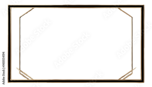 Gold art deco double border frame with angled corners against black background