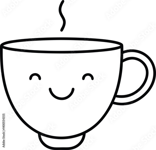 Cute Coffee Cup Line Art Drawing Vector | Kawaii, Café & Beverage Line Icon