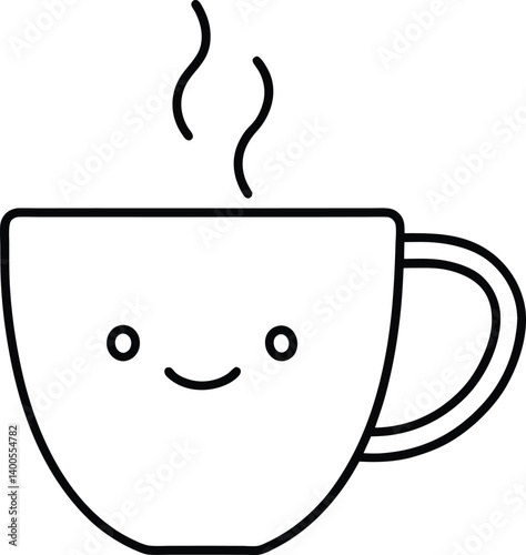 Cute Coffee Cup Line Art Drawing Vector | Kawaii, Café & Beverage Line Icon