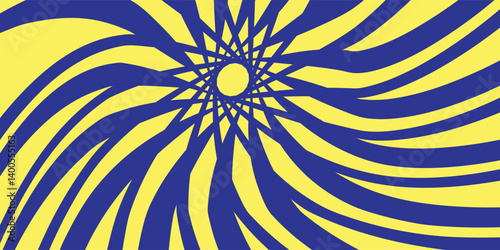 blue sunburst lines on yellow Background. Light sun rays pattern. Vintage stripes halftone radial wallpaper for poster, banner, advertising backdrop, comic