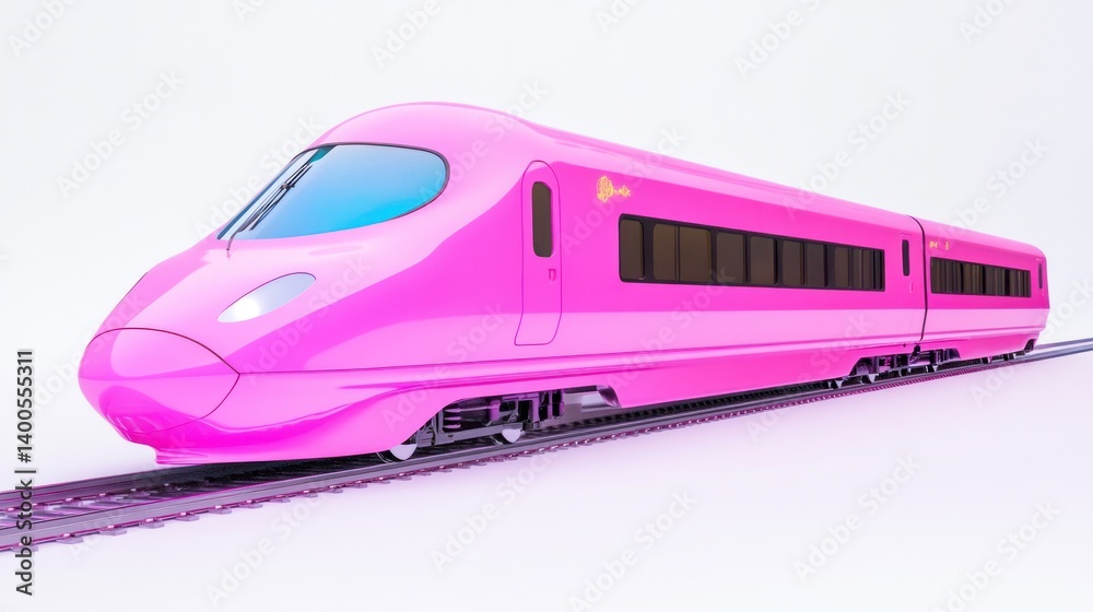 Naklejka premium Pink High-Speed Train on Tracks