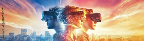 Innovative virtual reality corporate training session in urban setting engaging learning experience futuristic perspective