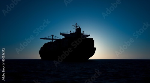 Maritime Silhouette: A Cargo Ship at Dusk