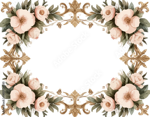 Ornate Gold Scrollwork Floral Frame in Muted Gold and Pink Representing Sophisticated Elegance
