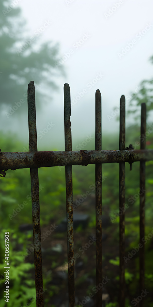 A twisted metal gate to an abandoned graveyard, the mist swirling around the rusted bars.
A twisted metal gate to an abandoned graveyard, the mist swirling around the rusted bars.