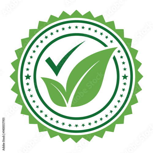 Eco Certification Badge with Leaves in Vector Design. Natural product label. Green certification icon