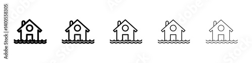 flooded house icon Symbol mark in Outline style