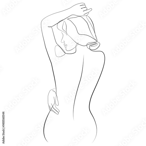 Woman back line drawing on white isolated background 