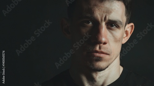 Serious Young Man Portrait with Intense Expression in Dark Background