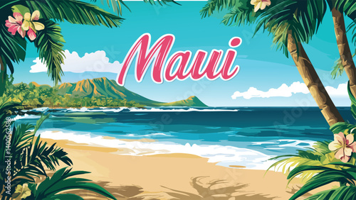 Maui Haleakala? volcano at sunrise as a vector illustration.eps