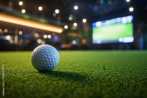 Golf ball on putting green, night scene