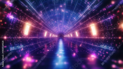 Obraz na płótnie Vibrant Neon Tunnel in Cyberpunk Style Virtual Reality Experience with Abstract Geometric Design w salonie