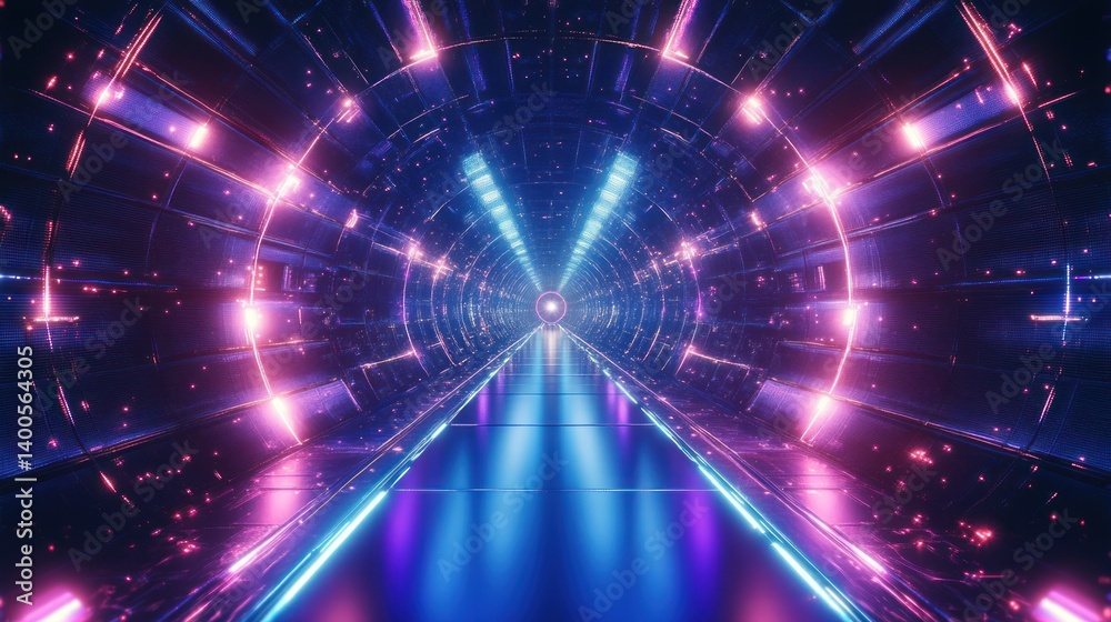 Neon Cyberpunk Tunnel VR Experience Colorful Glowing Abstract Geometric Background