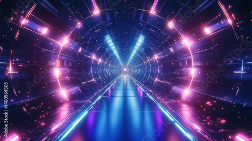 Neon Cyberpunk Tunnel VR Experience Colorful Glowing Abstract Geometric Background