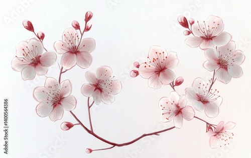 Obraz na płótnie Cherry Blossom Watercolor Illustration Japanese Style Pastel Colors Natural Lighting w salonie
