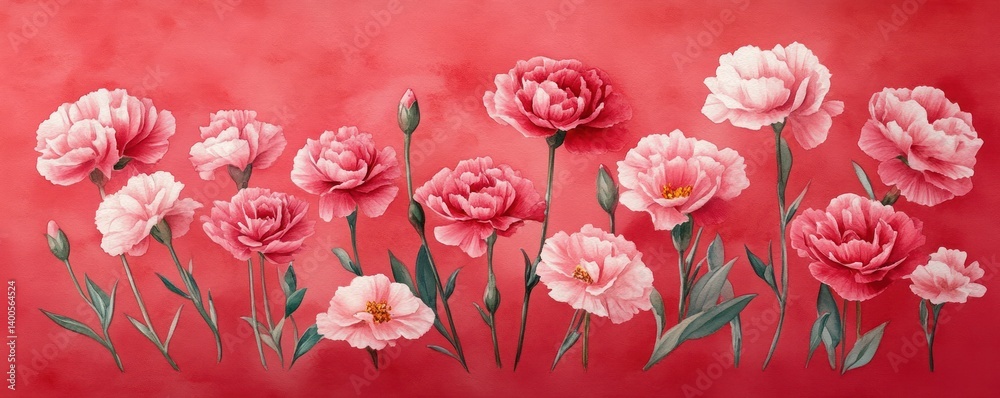 Mother's Day Poster with Pink Carnations Watercolor Illustration