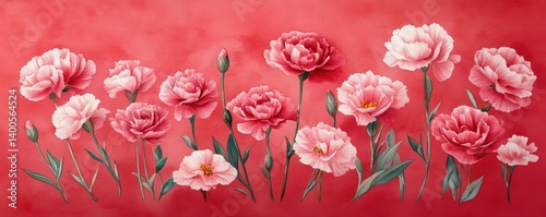 Mother's Day Poster with Pink Carnations Watercolor Illustration