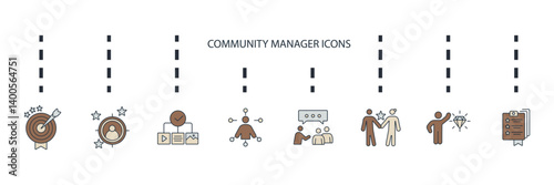 Community Manager activities icons set isolated on White Background Flat style design