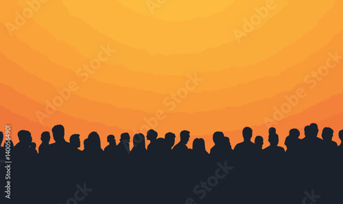 Silhouette of a Crowd at Sunset Background, Unity and Togetherness Concept