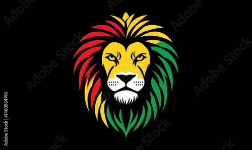 Rasta Lion of Judah Reggae Colors Iconic Vector Art Illustration