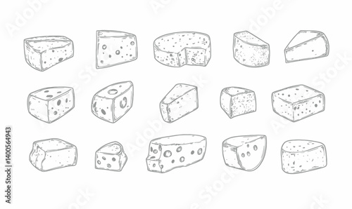 Hand Drawn Cheese Collection Vector Set for Menu Design and Branding