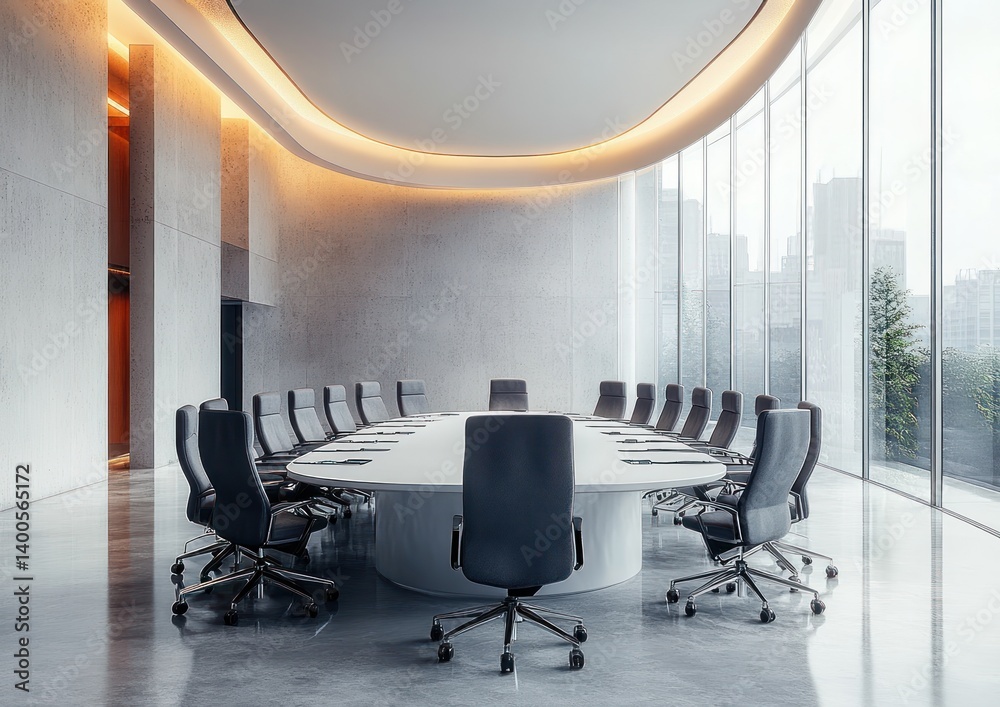Modern Conference Room Design with Round Table and Minimalist Style