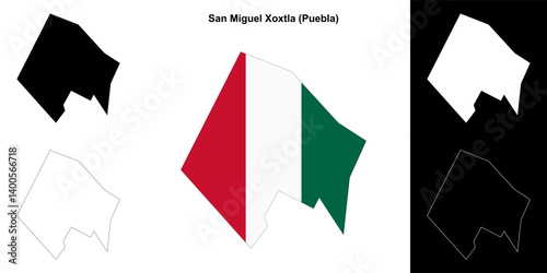 San Miguel Xoxtla municipality (Puebla) outline map set