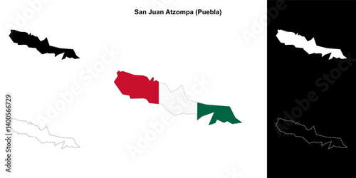 San Juan Atzompa municipality (Puebla) outline map set