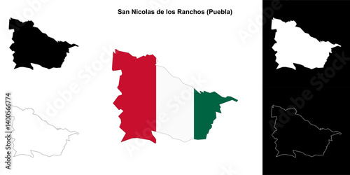 San Nicolas de los Ranchos municipality (Puebla) outline map set