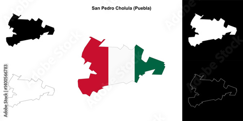 San Pedro Cholula municipality (Puebla) outline map set