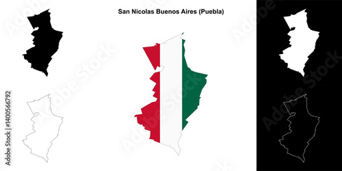San Nicolas Buenos Aires municipality (Puebla) outline map set