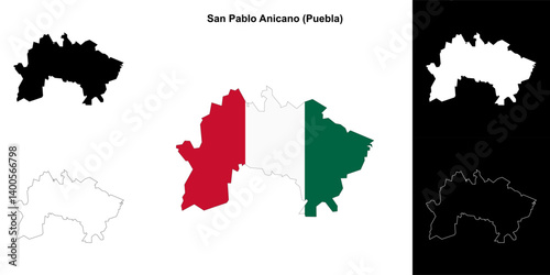 San Pablo Anicano municipality (Puebla) outline map set