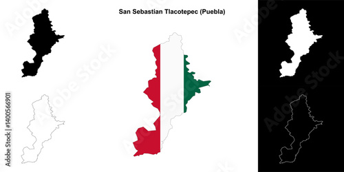 San Sebastian Tlacotepec municipality (Puebla) outline map set
