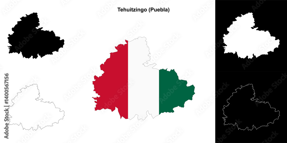 Fototapeta premium Tehuitzingo municipality (Puebla) outline map set