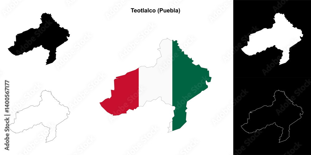 Fototapeta premium Teotlalco municipality (Puebla) outline map set