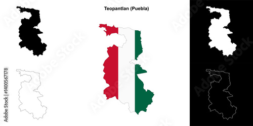 Teopantlan municipality (Puebla) outline map set
