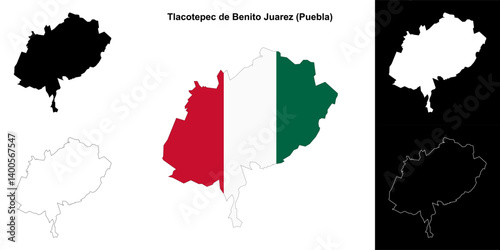 Tlacotepec de Benito Juarez municipality (Puebla) outline map set