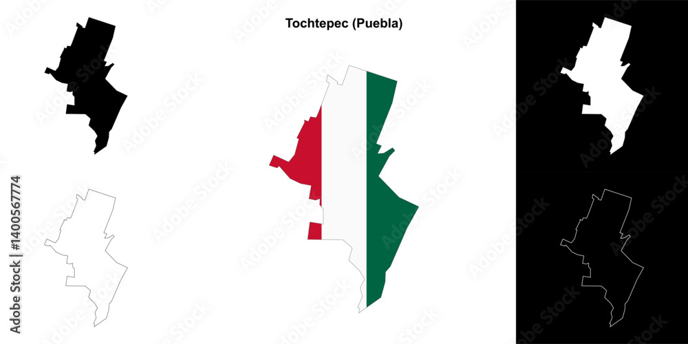 Fototapeta premium Tochtepec municipality (Puebla) outline map set