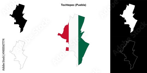 Tochtepec municipality (Puebla) outline map set
