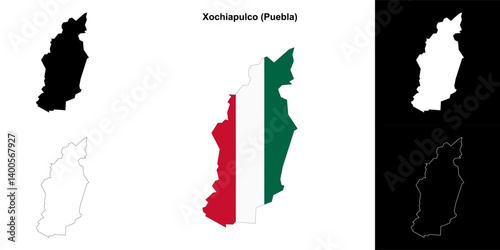 Xochiapulco municipality (Puebla) outline map set