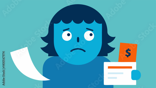 Frowning Shopper A closeup view of a frowning shopper holding a receipt with small illustrations of dollar signs emanating from the receipt.